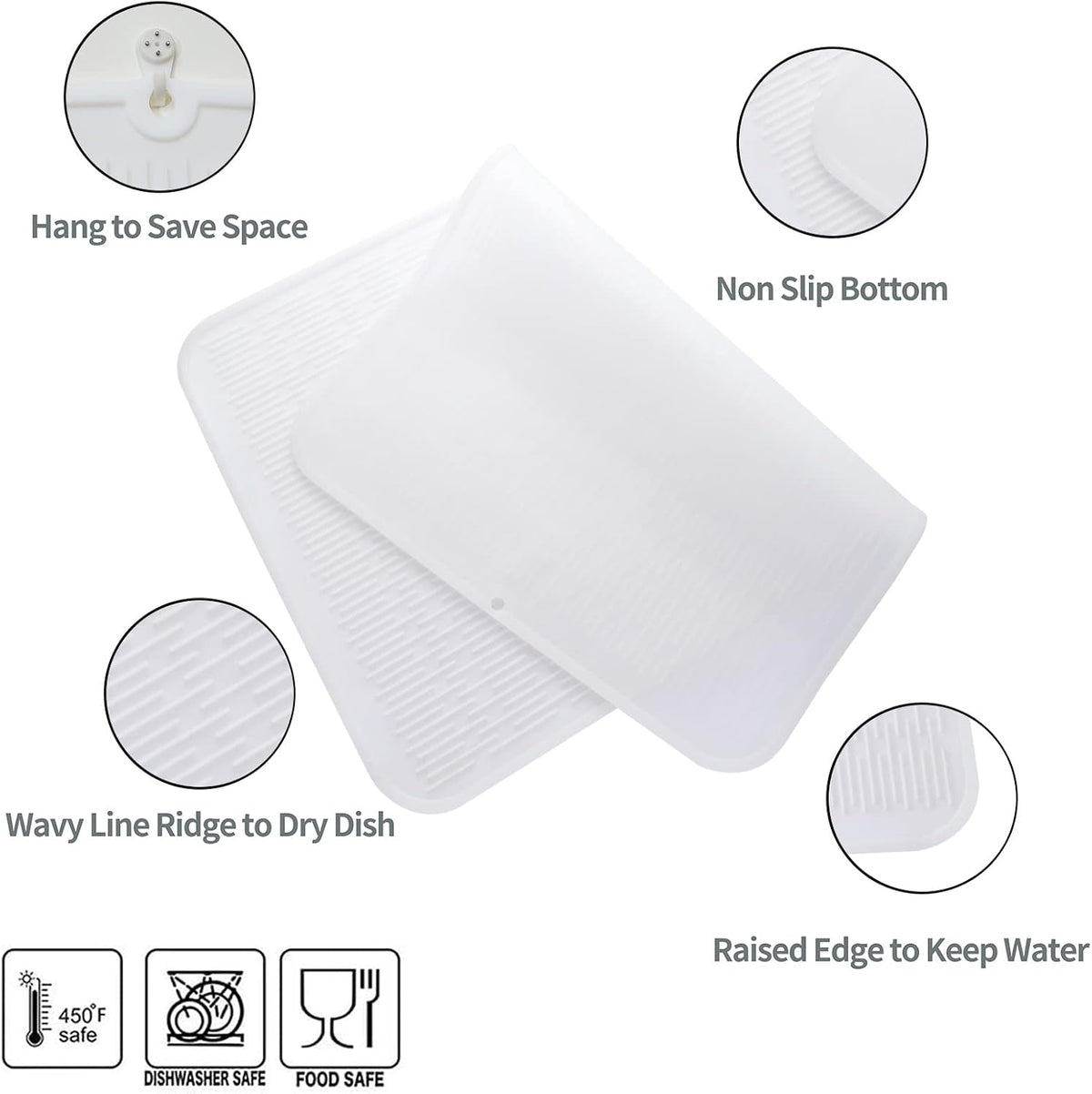 Silicone Dish Drying Mat for Multiple Usage,Easy clean,Eco-friendly,Heat-resistant Silicone Mat for Kitchen Counter or Sink,Refrigerator or Drawer Liner Translucent 3XL 28 inches x 18 inches
