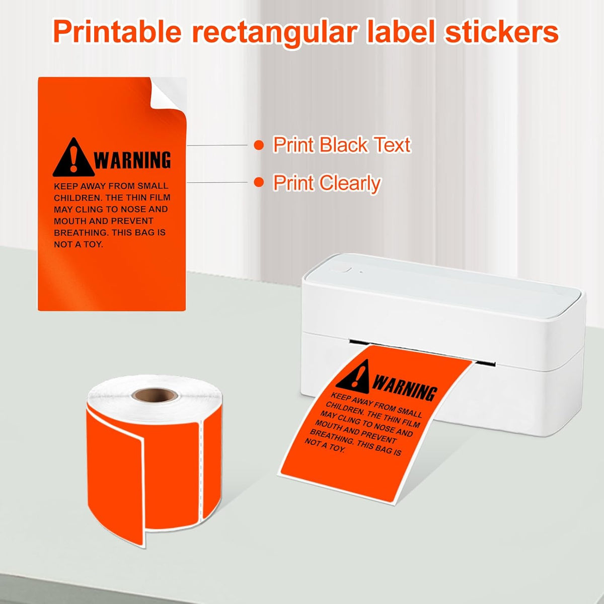 3 X 5 Inch Printable Waterproof Rectangle Color Coding Labels, 300 Per Roll Adhesive Color Coding Stickers for Bar-Codes, Address, Small Business Labeling, Fluorescent Orange