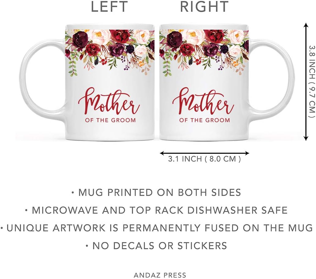 Andaz Press 11oz. Wedding Ceramic Coffee Tea Mug Gift, Fall Autumn Marsala Burgundy Flowers Roses Florals, Mother of the Groom, 1-Pack, Includes Gift Box