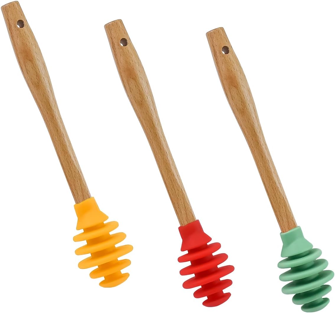Silicone Honey Dipper Sticks, Spiral Design Non-Drip Honey Spoon with Jar Stirring Rod, Food-Grade BPA Free Dispenser for Syrup, Jam & Beverages