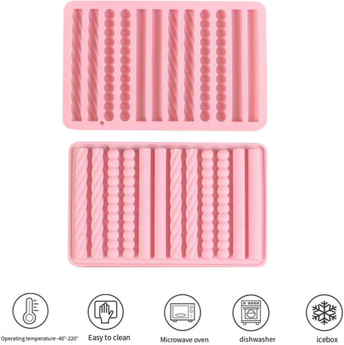 2Pcs oat bar mold - 12 long biscuit molds- Chocolate silicone mold for baking candies/energy bars, cheesecake, dried fruit cereal cookies (2, Pink)
