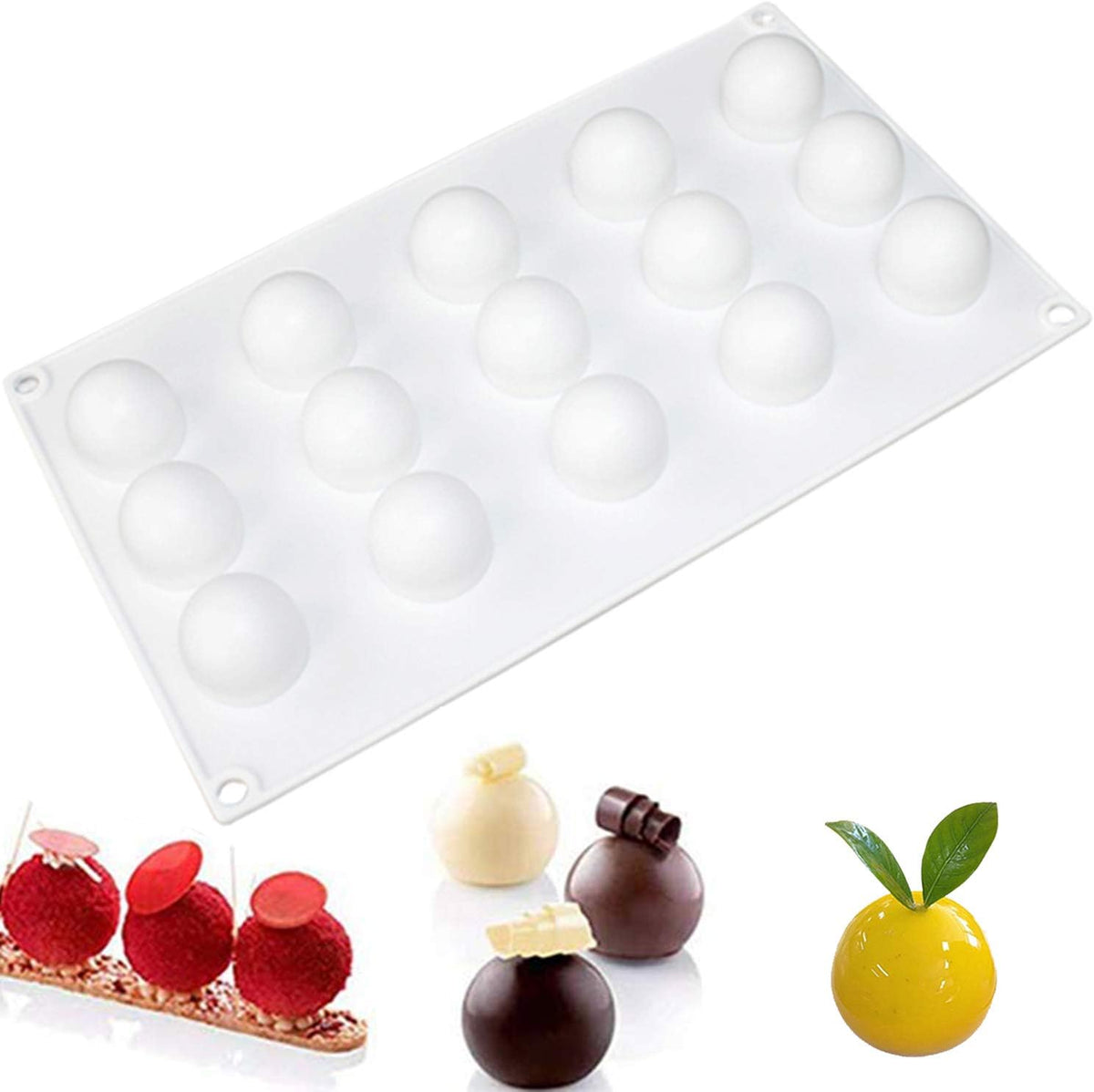 OCPO KITCHEN Mini Truffles Silicone Mold for Baking Candy, Chocolate, Cake Decoration Mold, Non-Stick & Easy Release, 3D Mini Ball Shape (15-Cavity)