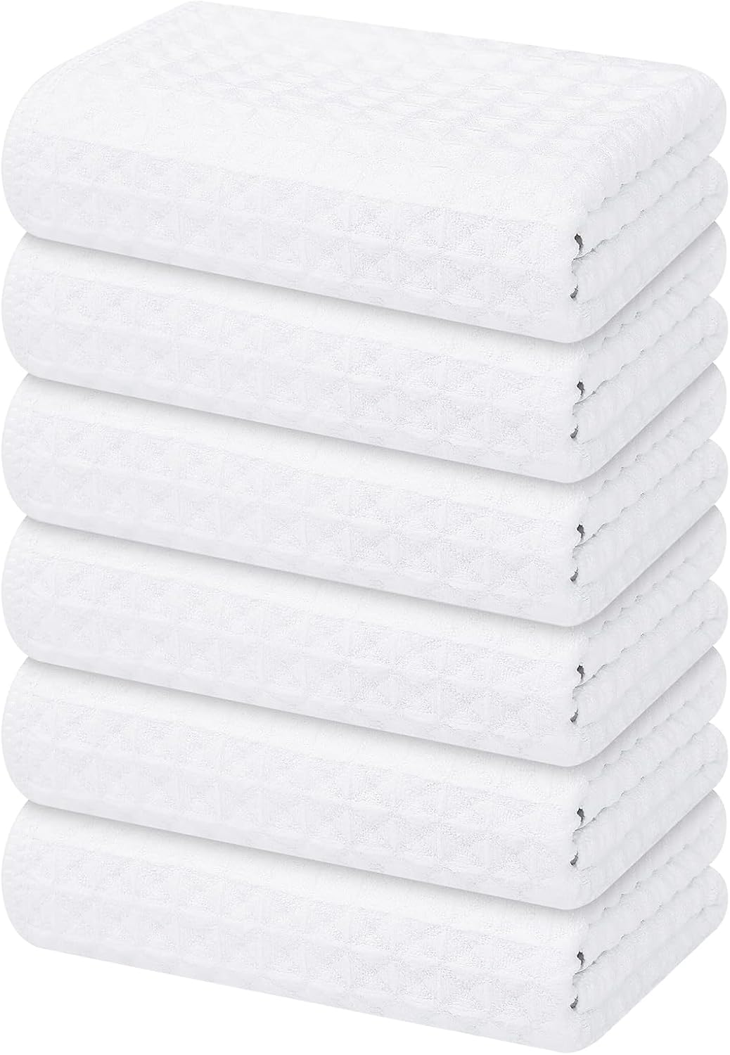 Homaxy Microfiber Waffle Weave Kitchen Towels, 16 x 28 Inch Ultra Absorbent and Solid Color Dish Towels, 6 Pack, White