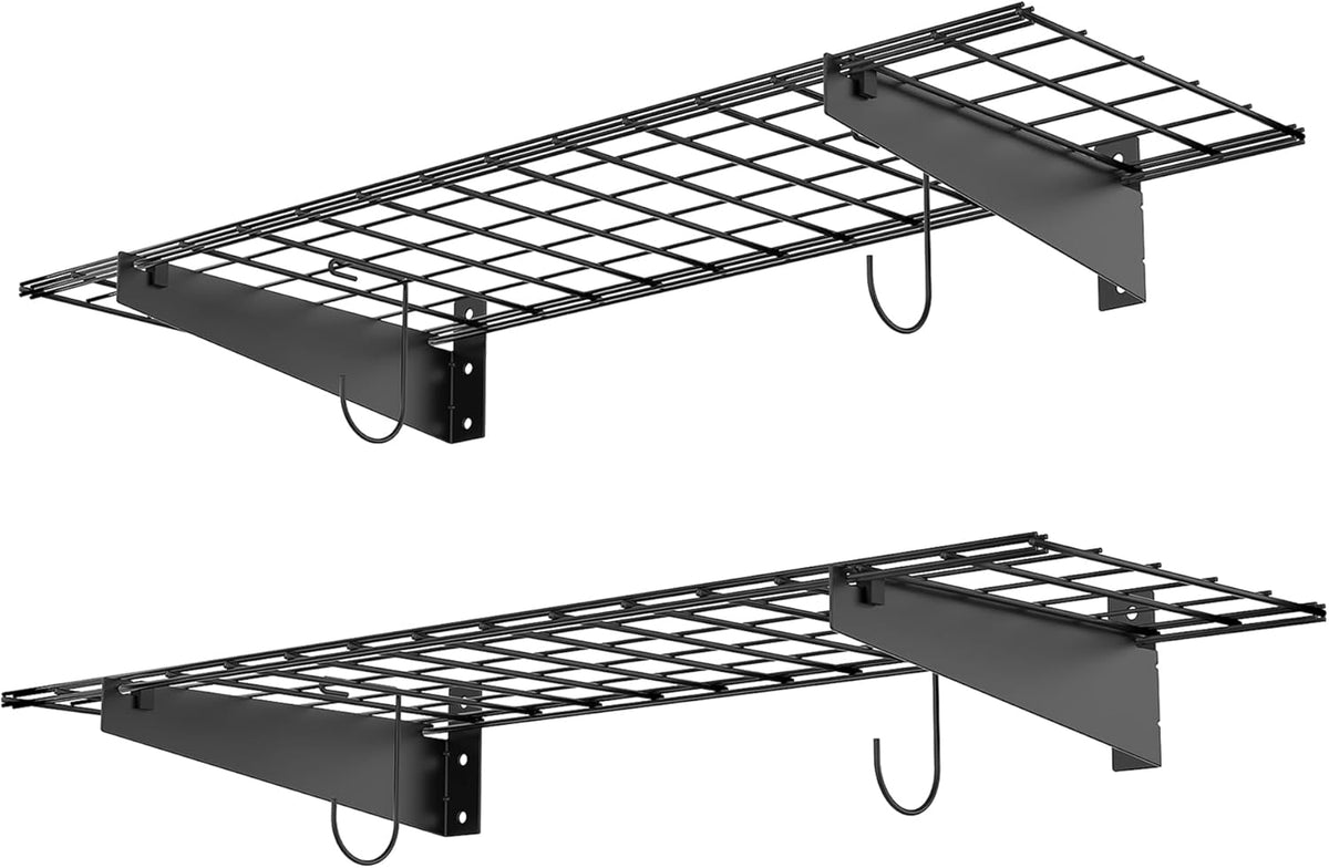WALMANN 2 Pack Garage Wall Mount Shelves, 45x15 inch Wall Mounted Storage Shelves for Garage Heavy Duty Wall Shelving, Holds Up to 220 Lbs(Black)