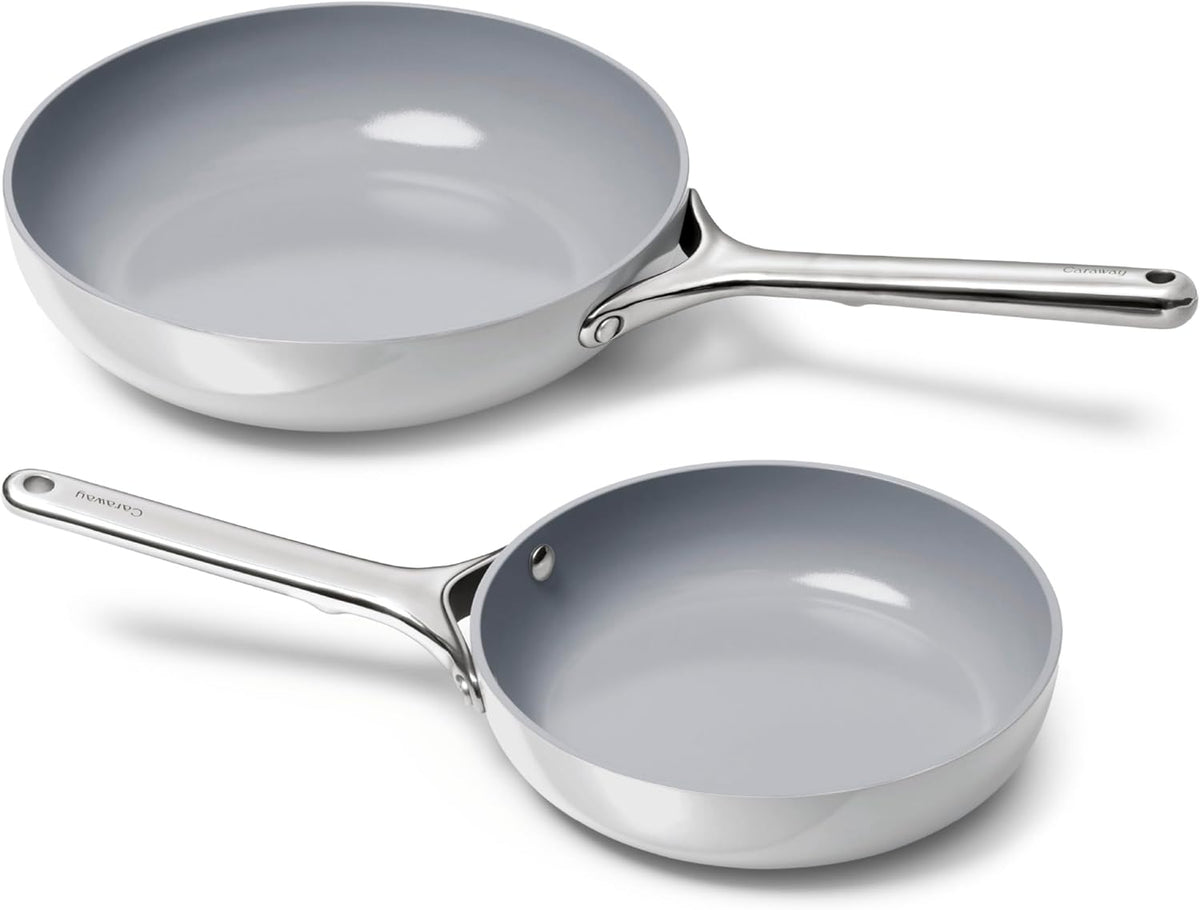 Caraway Fry Pan Duo - Nonstick Ceramic Frying Pan (8" & 10.5”) - Non Toxic, PTFE & PFOA Free - Oven Safe & Compatible with All Stovetops (Gas, Electric & Induction) - Gray