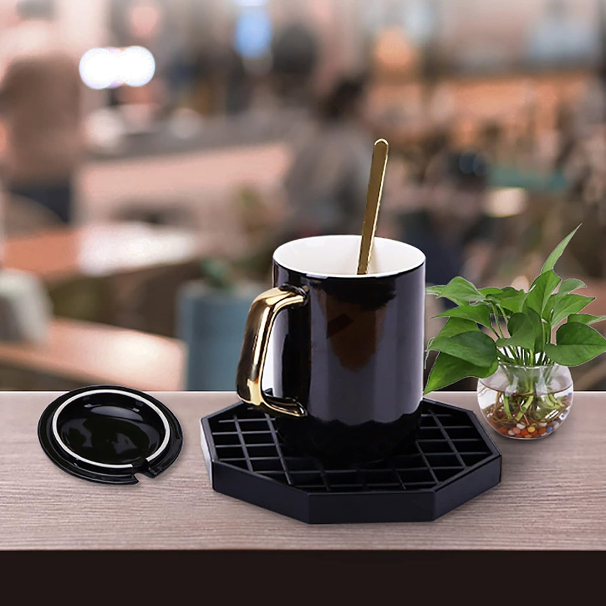 Drip Trays 6" Coffee Countertop Octagon Drip Tray Black Plastic Coffee Drip Tray With Honeycomb Grid, Pack of 4 (4 Pcs 6")