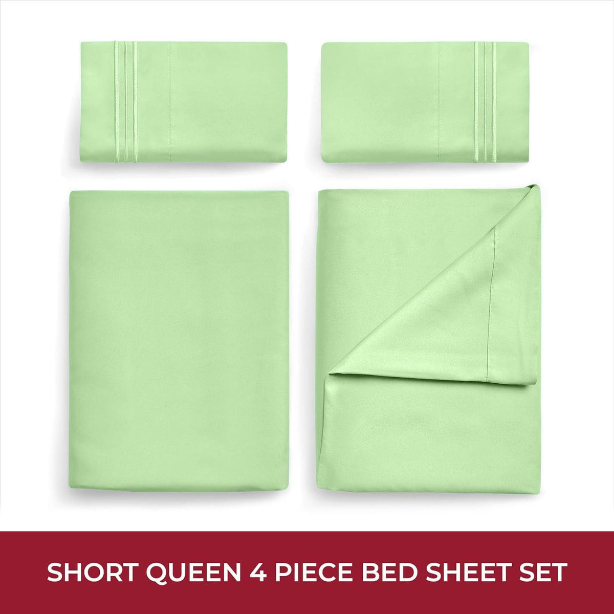 Mellanni RV Short Queen Sheets - 4 PC Iconic Collection Bedding - Hotel Luxury, Extra Soft, Cooling Bed Sheets - Deep Pocket up to 10 inch (RV/Short Queen, Pistachio)
