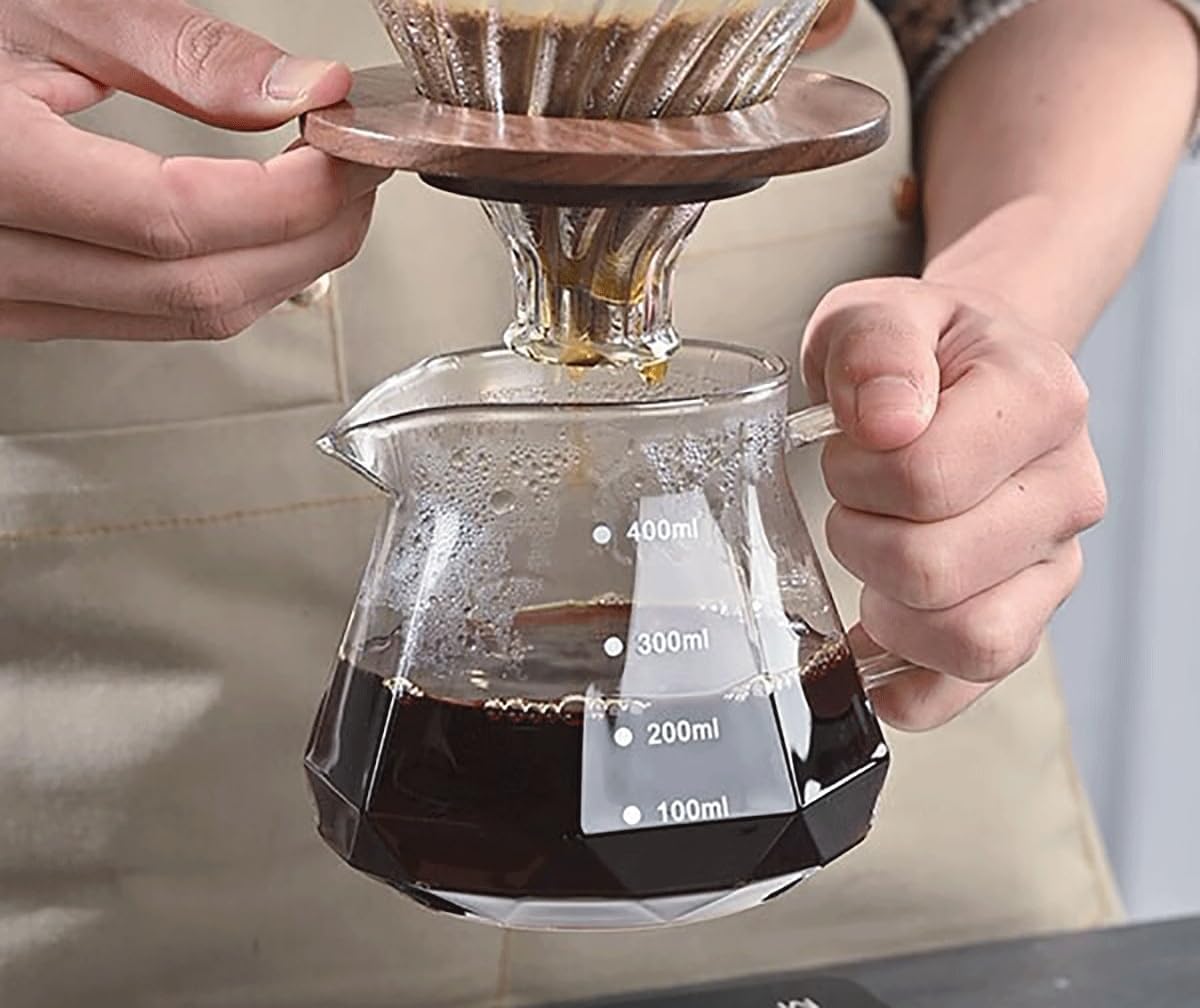 Glass Coffee Server for Drip Coffee Maker,Diamond Fashion Design Glass Coffee Carafe, Coffee Pot with Lid, Clear, 600ml(20oz)