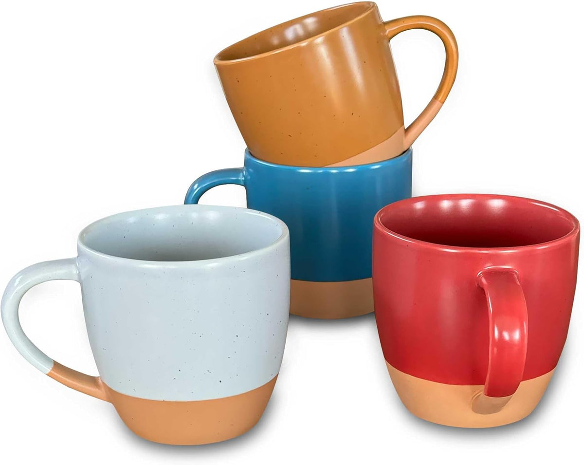Mora Ceramic Artisan Matte Large Latte Mug Set of 4, 16oz - Microwavable, Porcelain Coffee Cups With Big Handle - Modern, Boho, Unique Style For Any Kitchen. Microwave Safe Stoneware - Marina Colors