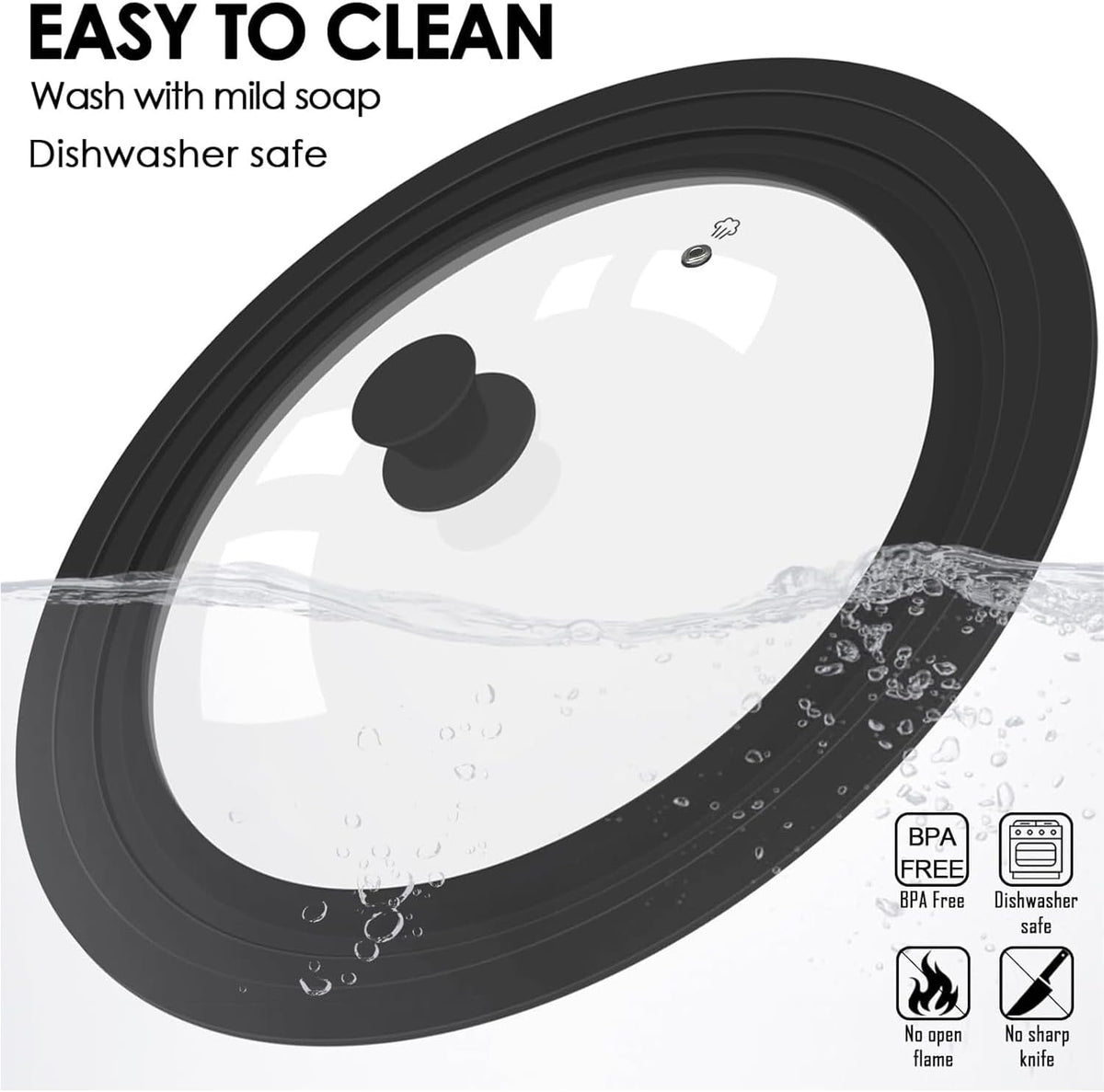 Universal Lid for Pots, Pans and Skillets, Tempered Glass Lid fit 9.5", 10", 11" Skillets, Pots, Frying Pans, Cast Iron, Crock Pot and Other Glass Covers Replacement