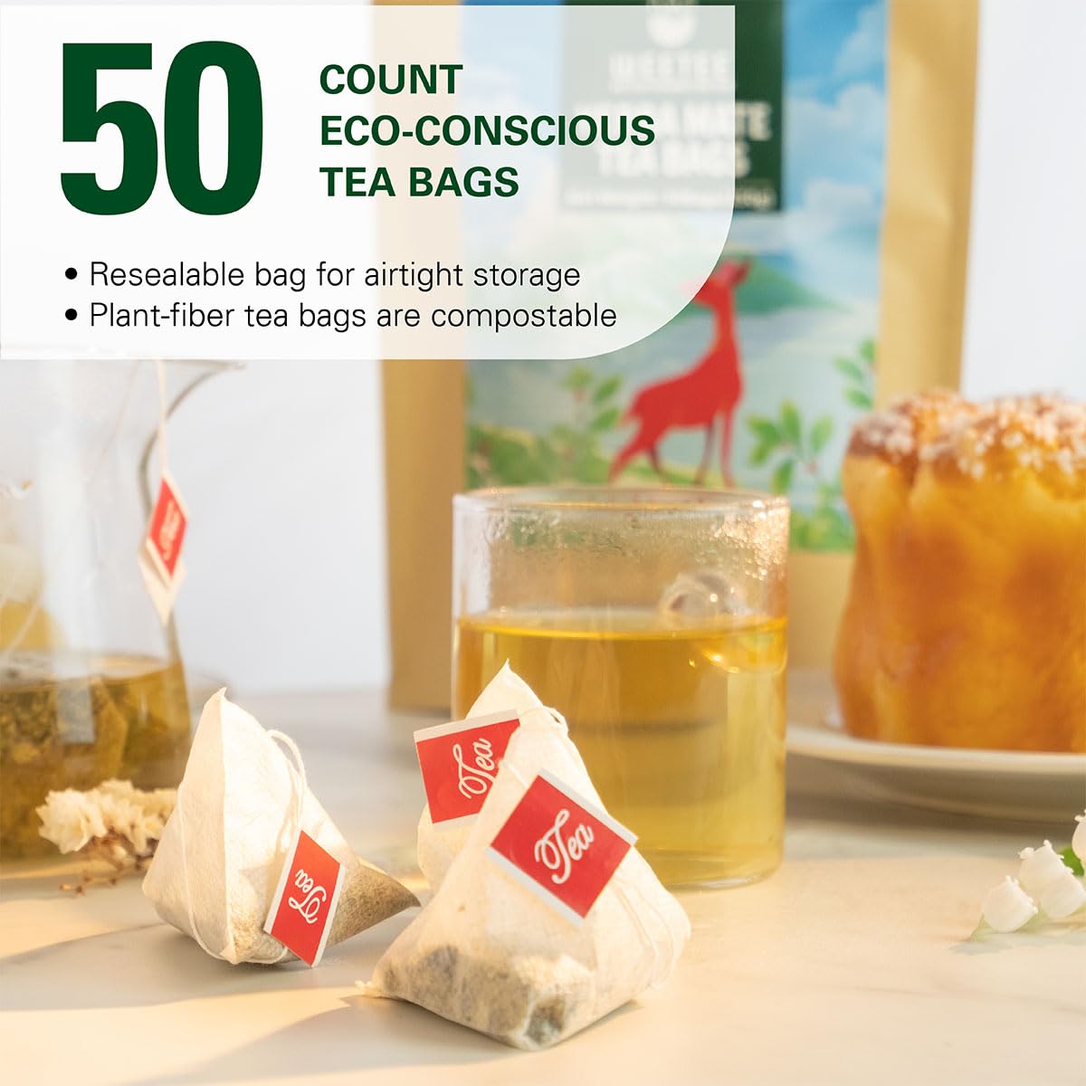 WT WEETEE Yerba Mate Tea Bag, Unsmoked Yerba Mate 50 Teabags From Argentina, Rich In Antioxidants, Plant Nutrients, Perfect Coffee Replacement