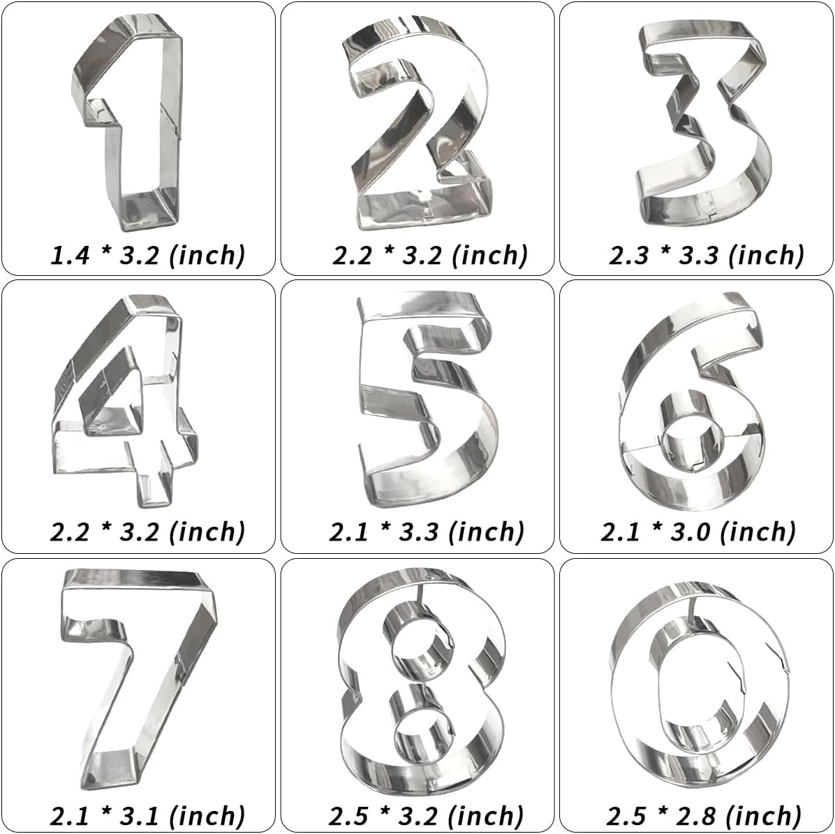 Number Cookie Cutters Shapes 9pcs, Sturdy Basic Biscuit Cutters Set with Dough Cutter, Metal Birthday Cookie Cutters for Holiday Baking Decorating