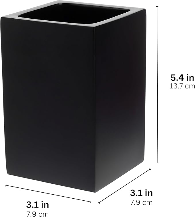 Matte Black Toothbrush and Toothpaste Holder for Bathroom Vanity and Countertop, Square Organizer for Electric Toothbrushes, Floss, Razors, Cotton, and Mouthwash