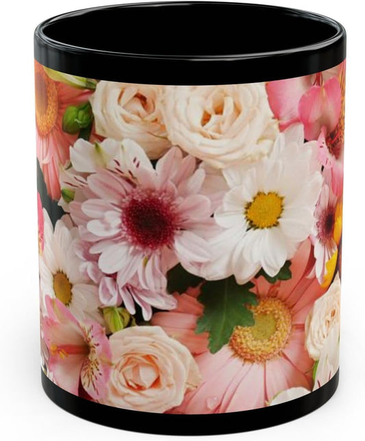 11 OZ Novelty Coffee Mugs - Christmas Gift (Black Floral Mug)