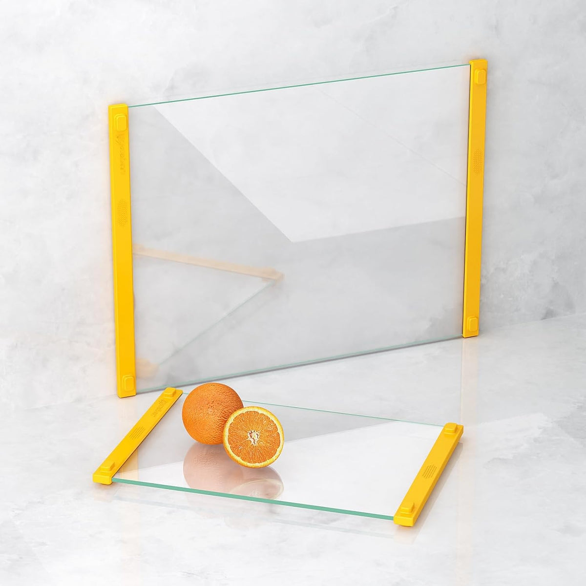 Glass Cutting Board with Silicone Grip, 80% Stronger Shatter Resistance and Slip Resistance,No Scratches/Microplastic-Free,Dishwasher Safe, Non Toxic Cutting Board for Kitchen (Yellow-12*8"&16*12")