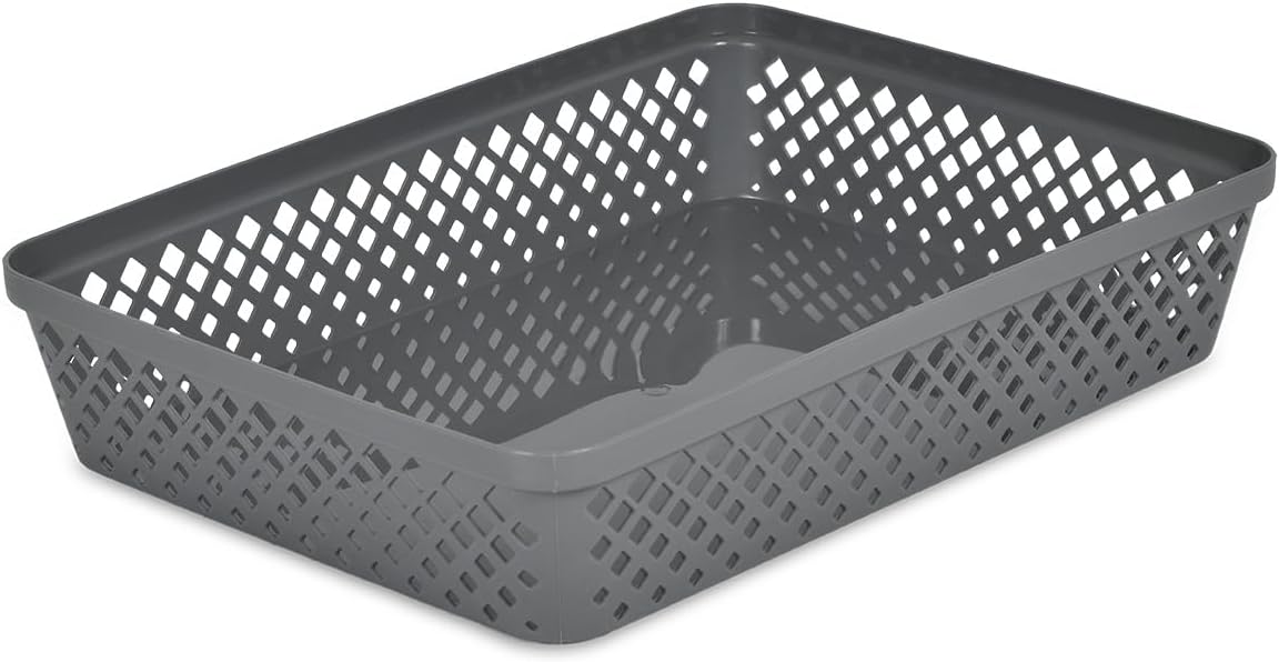 Glad Plastic Storage Basket Set - Multipurpose Drawer Trays, Kitchen Pantry Containers, and Bathroom Bins - 3 Pack Large Organizers, Grey
