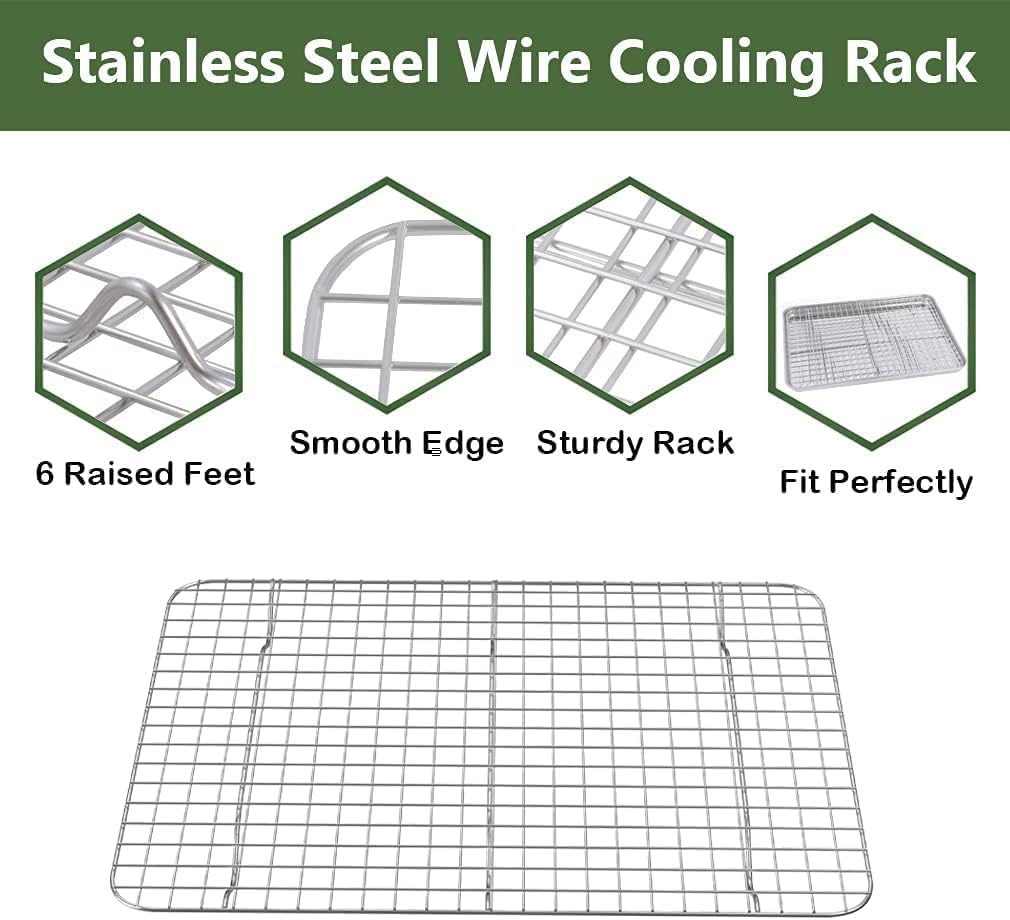 ROTTAY Baking Sheet, Half Sheet Pan with Cooling Rack Set [2 Pans + 2 Racks], Stainless Steel Baking Pan for Oven, Warp Resistant & Heavy Duty & Rust Free, Size 18 x 12 x 1 Inches