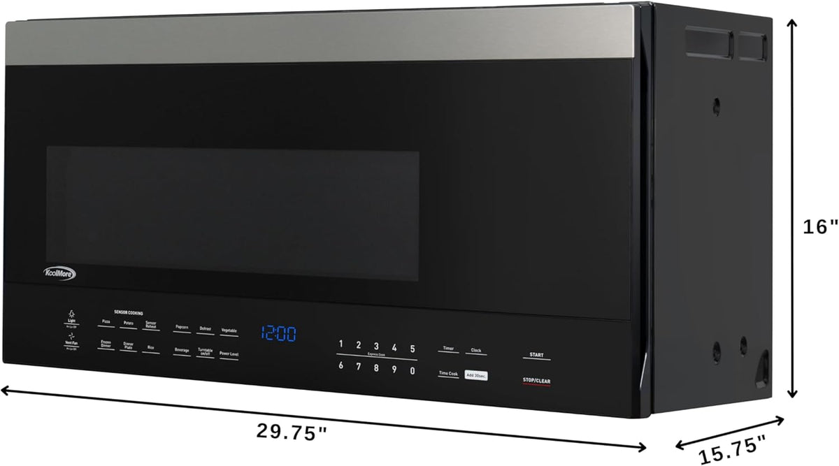 KoolMore KM-MOTSC-16BSS inch Range Microwave Oven with Sensor Cooking, 1,000 Watts and 300 CFM in Stainless-Steel and Black, UL Listed, 30 in./1.6 cu. ft