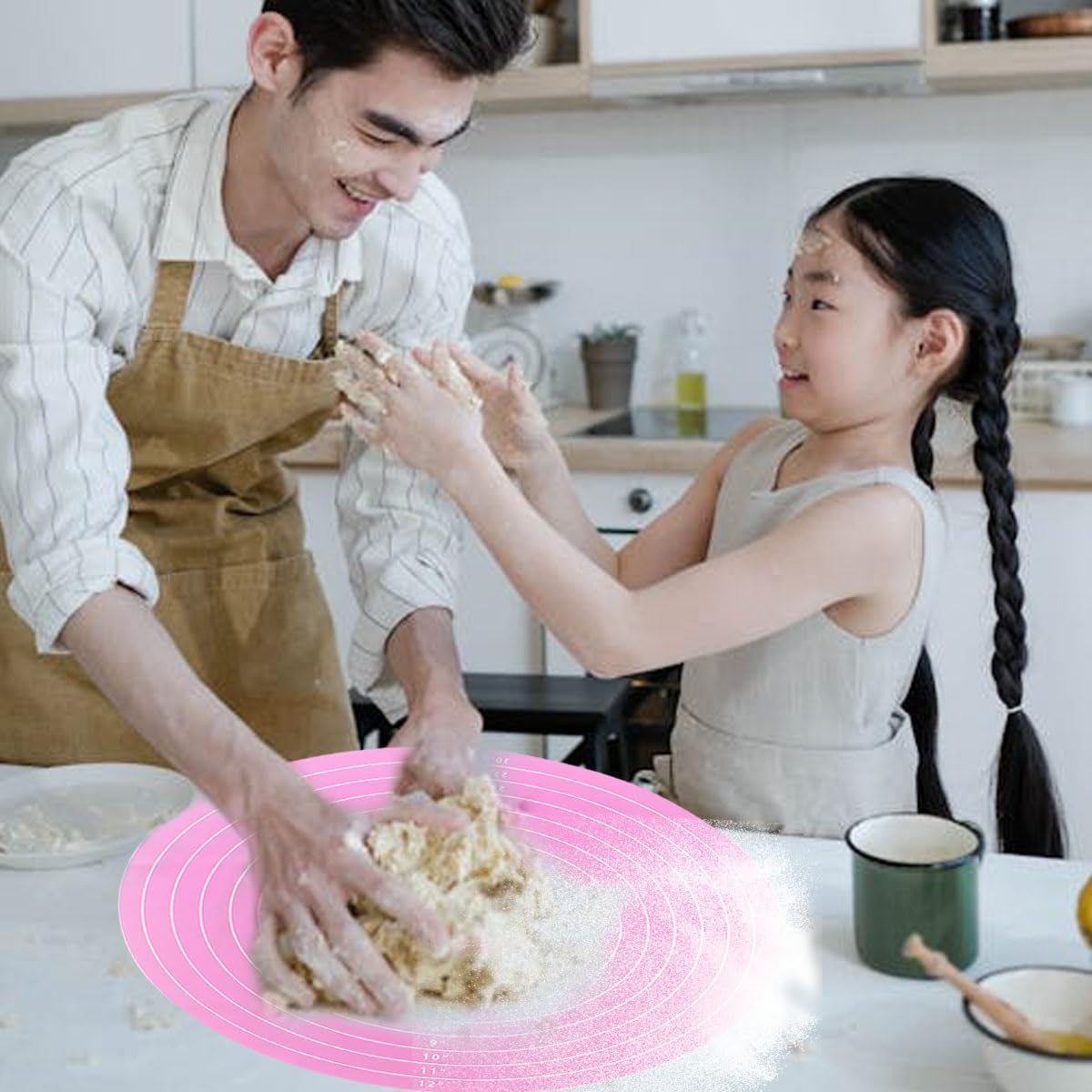 1 Pcs Pink Round Baking Mat, Cake Turntable Mat, Cake Mat Round Silicone Baking Mat, 12 In Cakes Pastry Mat for Cake Turntable Stan