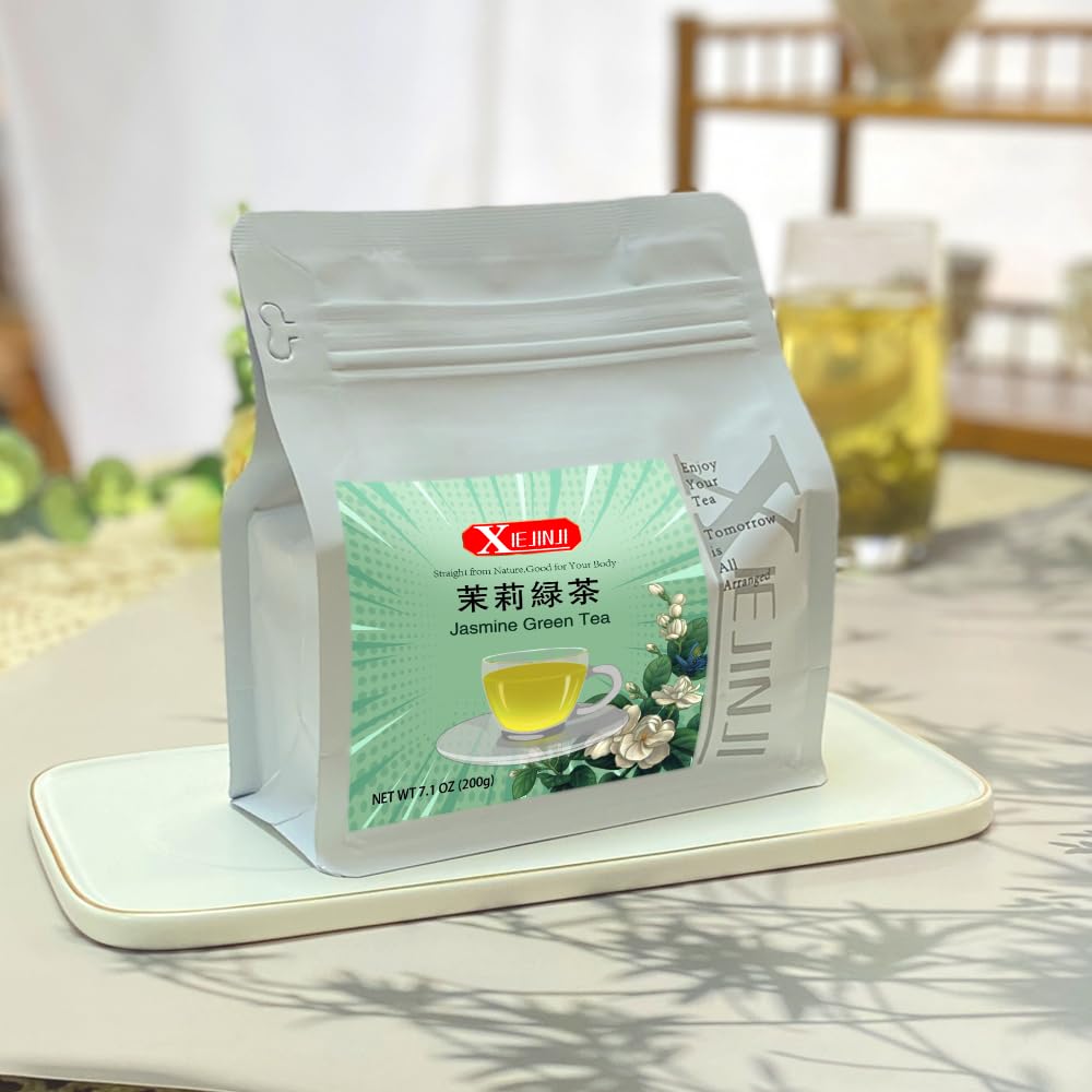 XIEJINJI Jasmine Tea Loose Leaf, 7.1 oz(200g), 100% Pure Natural Jasmine Flower, Traditional Scented Tea Technique, Fragrant Floral Scent, Low Caffeine, Resealable Bag