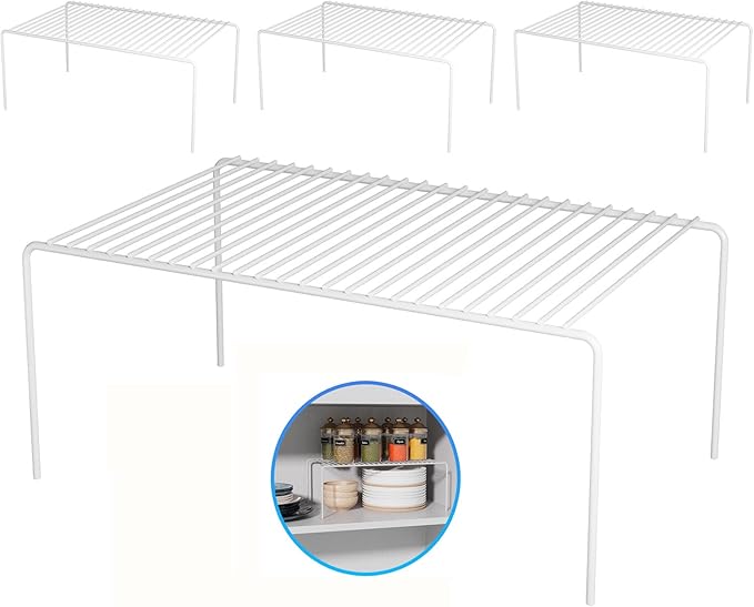 Large(15.7 x 9.4 inch)White Cabinet Storage Shelf Rack Set of 4, Rustproof Metal Wire Kitchen Counter Organizers and Storage, Spice Organization for Cabinet, Plate, Dish, Pantry, Bathroom, Fridge