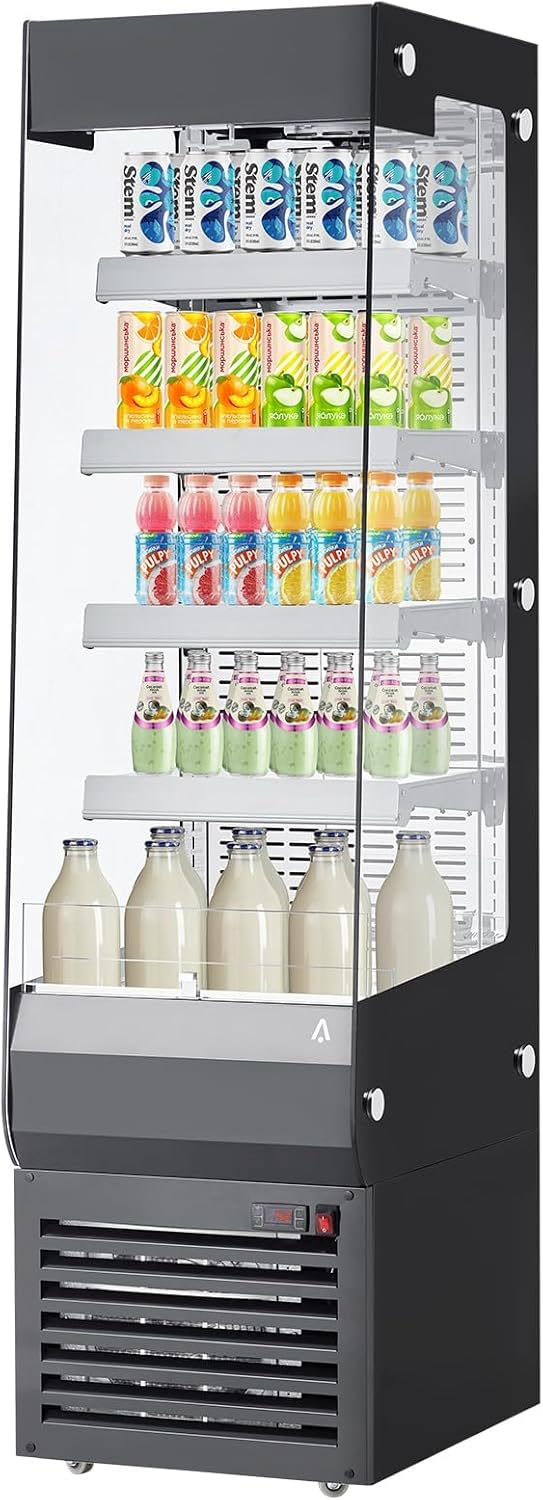 7.77 Cu.Ft. Commercial Display Refrigerator, Countertop Pastry Display Case with Glass Door and Casters, Merchandiser Refrigerator with Adjustable Shelves for Cafe, Restaurant, Store, Bar, Bakery
