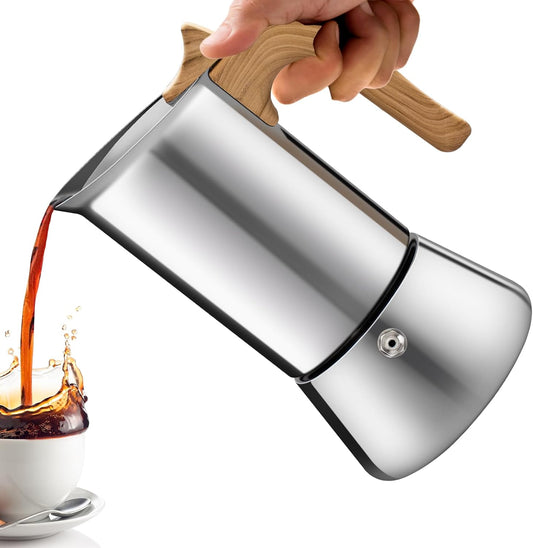 No Coating 2 Cup Moka Pot Thickened 304 Stainless Steel Stovetop Espresso Coffee Maker 100ml 3.4oz Mocha Percolator Greca Cuban Ideal for Making Rich Authentic Italian Café