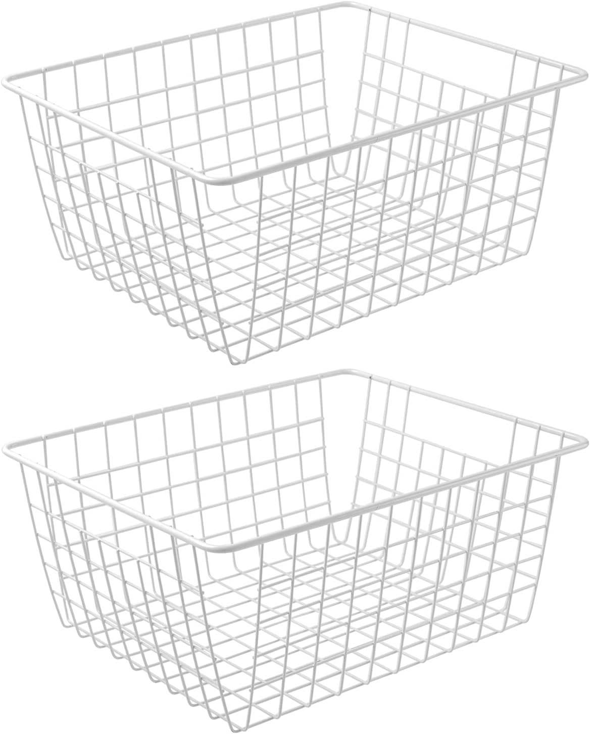 14" Upright Freezer Storage Baskets, Large White Wire Storage Bins Bakset for Freezer, Pantry, Bathroom Organizing, Set of 2