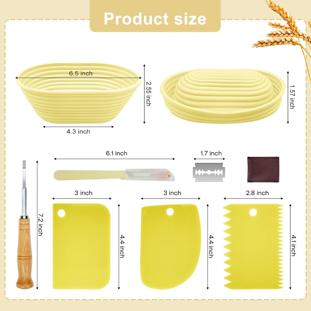 Silicone Banneton, Sourdough Bread Baskets (Set of 6, 6.5 Inch), Oval Proofing Bread Bowls with Starter Kit, Bread Making Baking Supplies
