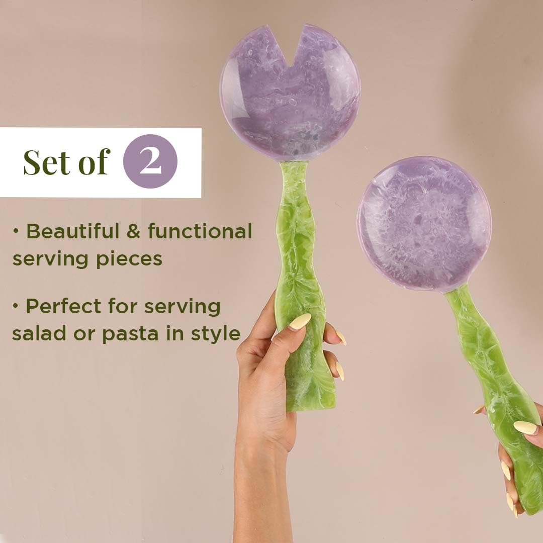 Folkulture Salad Servers or Salad Tongs | Set of 2 (12") Serving Spoons in Kitchen Essentials or Kitchen Utensils Set | Resin Salad Tongs for Serving | Salad Hands or Serving Utensils for Home