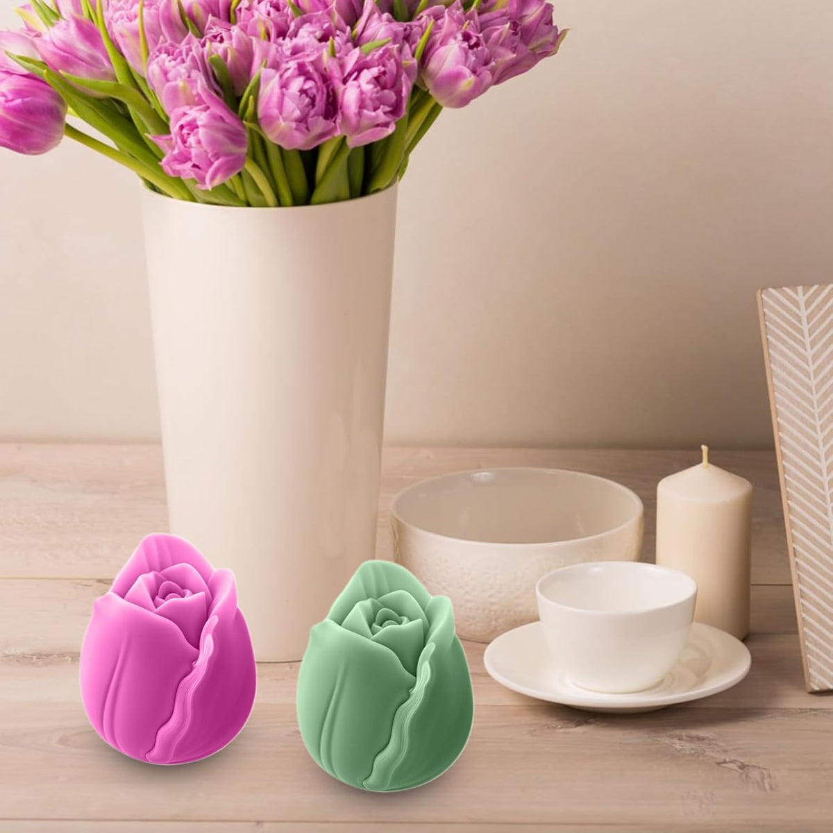2PCS Tulip Flower Silicone Molds Tulip Bouquet Silicone Candle Molds 3D Floral Resin Candle Soap Mold Flower Fondant Chocolate Cake Decoration Mold Resin Casting