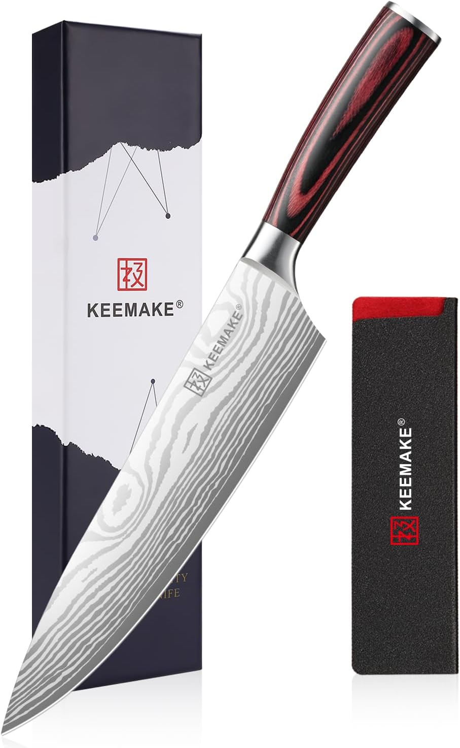 KEEMAKE Chef Knife 8 Inch - Ultra Sharp Kitchen Knife 1.4116 High Carbon Stainless Steel Blade, Ergonomic Handle, Professional Meat Knife for Home Cooking & Chefs, w/Sheath & Gift Box