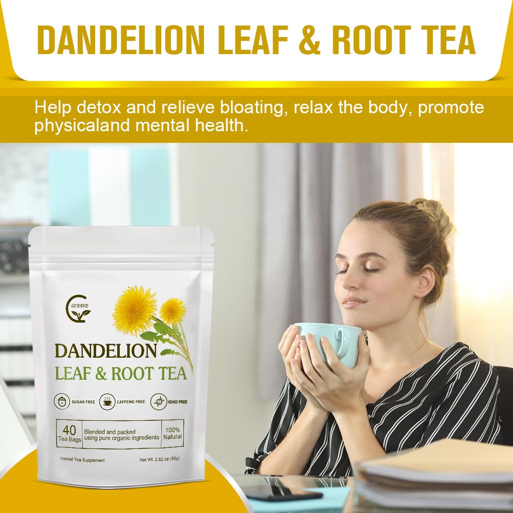 Organic Dandelion Leaf & Root Tea, Supports Kidney Function and Healthy Digestion, Caffeine Free, 40 Tea Bags