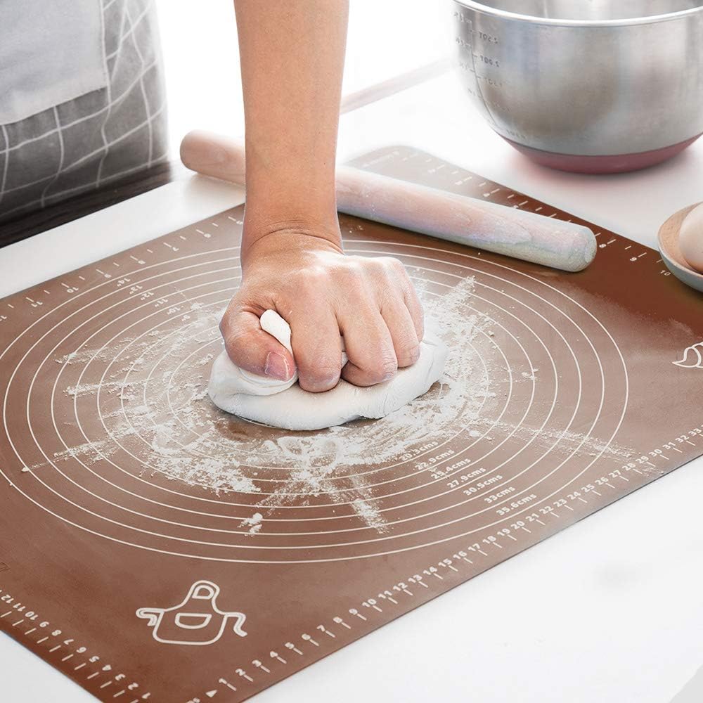 LIMNUO Silicone Baking Mat, Extra Thick Large Non Stick Pastry Mat Sheet for Dough Pie Crust Rolling Mats (Brown, M-16''(W)*20''(L))