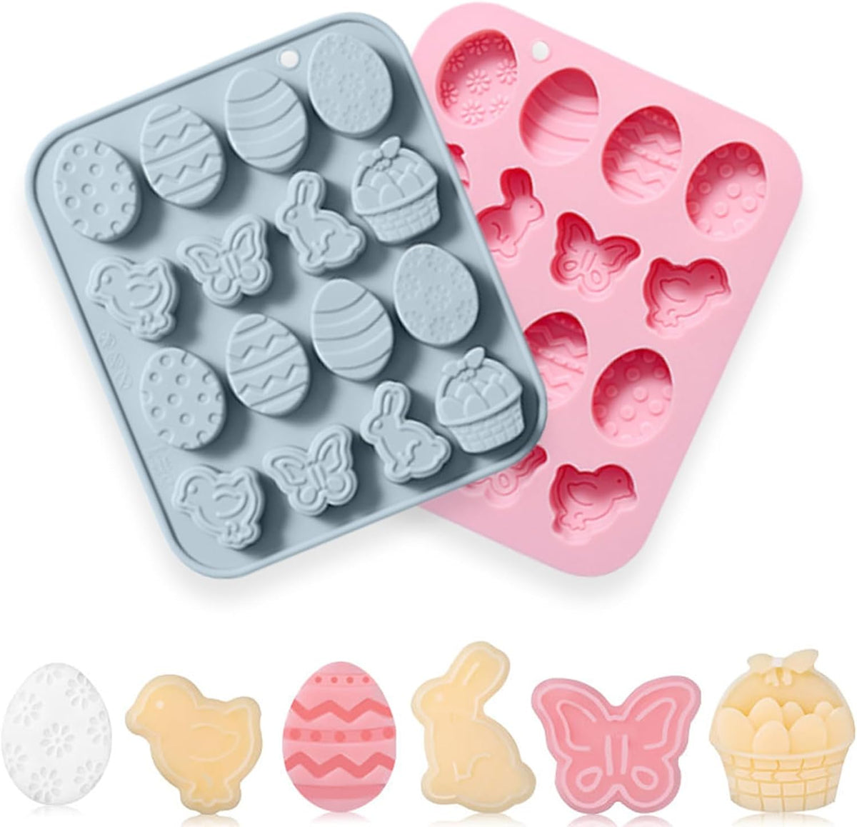 Easter Silicone Candy Molds, 16 Cavity Mini Bunny Egg Butterfly Chick Chocolate Molds Design, Baking Molds for Making Jellies, Soft Candy, Ice Cubes, Wax Melts, Soaps, Resin etc Cake Decor Set of 2