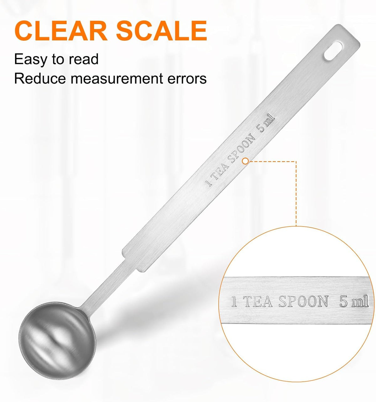 HARFINGTON Single Measuring Spoon 1tsp (1/3tbsp, 5ml) Teaspoon/Tablespoon 430 Stainless Steel Single Tiny Square Bowl Measuring Spoon Long Handle Measure Scoop
