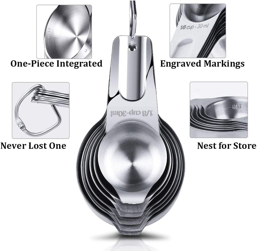 Measuring Cups Stainless Steel 7 Piece Stackable Set for Dry or Liquid Ingredients Measurement - Kitchen Gadgets & Utensils Metal Measuring Cups Best for Cooking & Baking