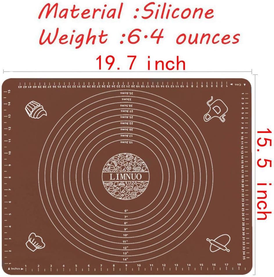 LIMNUO Silicone Baking Mat, Extra Thick Large Non Stick Pastry Mat Sheet for Dough Pie Crust Rolling Mats (Brown, L-16''(W)*24''(L))
