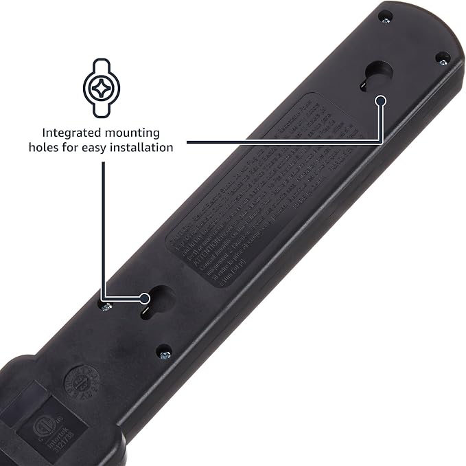Amazon Basics Surge Protector Power Strip, 6-Outlet with 200J Protection, 2ft Extension Cord, Rectangle, Black (2 Pack)