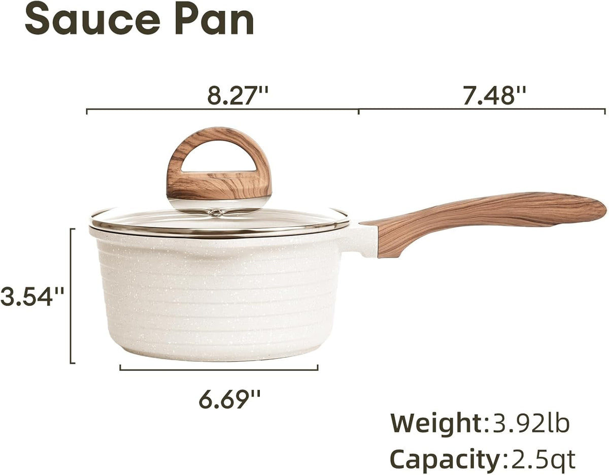 JEETEE 2.5 Quart Sauce Pan with Lid, Non Stick Small Pot with German Granite Coating, Masterclass Cookware Sauce Pot for Cooking, PFOA/PFOS Free(Beige)