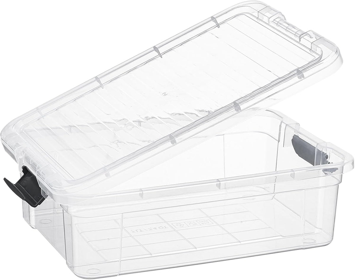Superio Storage Bins with Lids- 4 Pack, 7.4 Qt Clear Boxes for Organizing, Stackable Plastic Containers- BPA Free, Non-Toxic, Odor Free, Organizer for Home, Office, Dorm