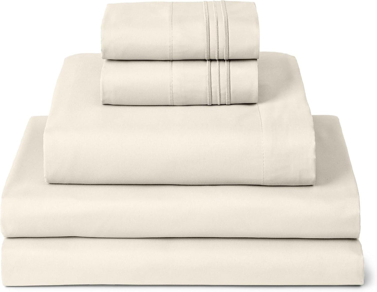 Mellanni Split King Sheets Set - 5 PC Iconic Collection Bedding - Hotel Luxury, Extra Soft, Cooling Bed Sheets - Wrinkle, Fade, Stain Resistant (Split King, Golden Ivory)