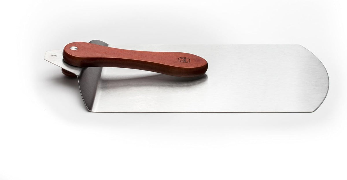 Outset Stainless Steel Pizza Peel with Collapsible Rosewood Handle, 20-Inch Overall, 12-Inch x 7.75-Inch Spatula Area, Silver