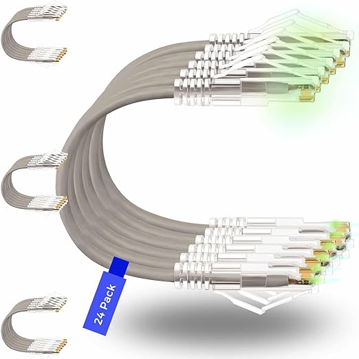 Rapink Patch Cables Cat6/ Cat6a 5ft (24 Pack) Slim, Cat6a Ethernet Patch Cable 50G Support, Snagless Cat 6 Patch Cable for Patch Panel to Switch, Flexiable Cat6 Ethernet Cable Grey