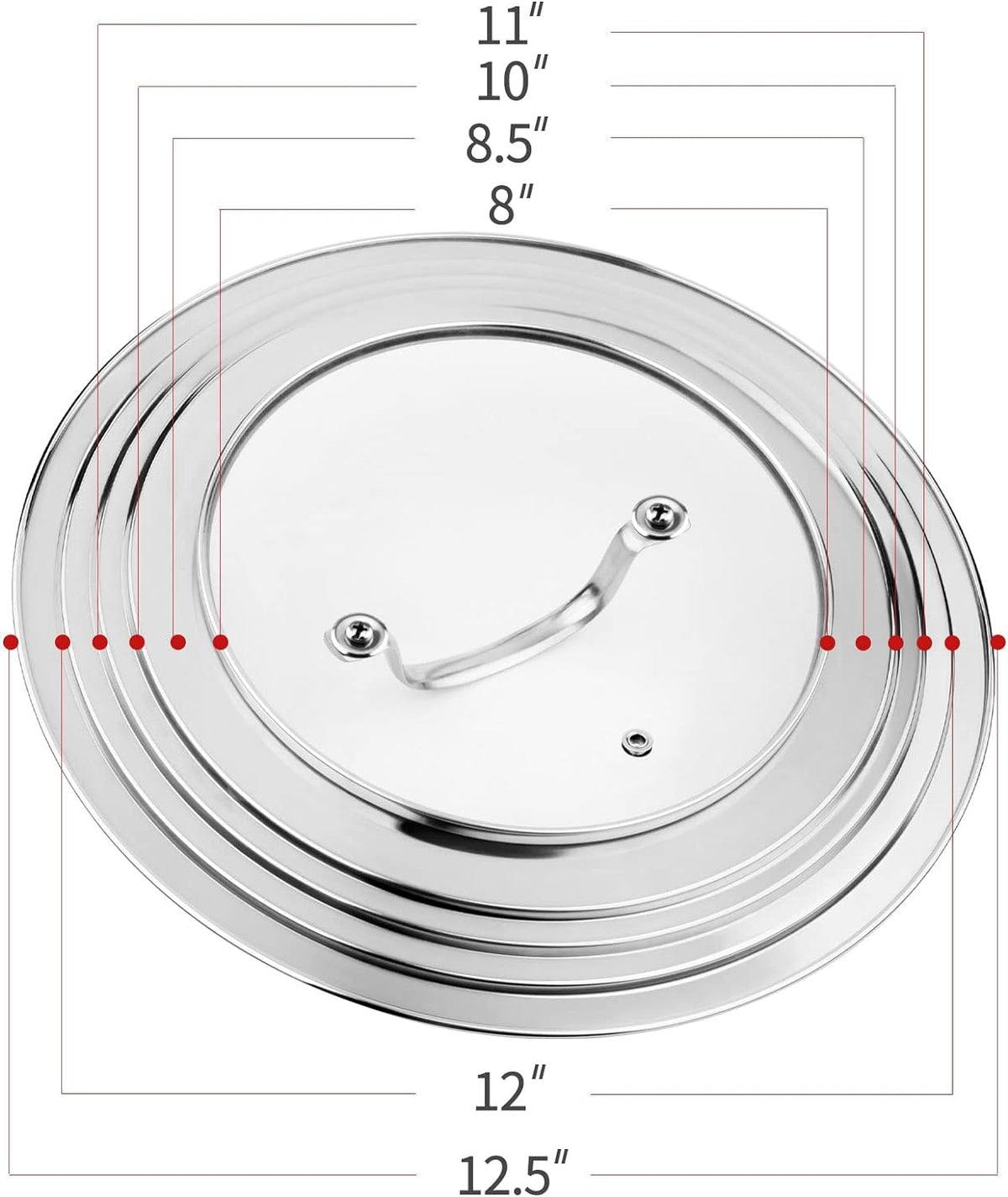 Stainless Steel Universal Lid for Pots, Pans and Skillets-Fits 7" to 12" Replacement Frying Pan Cover and Cast Iron Skillet Lid