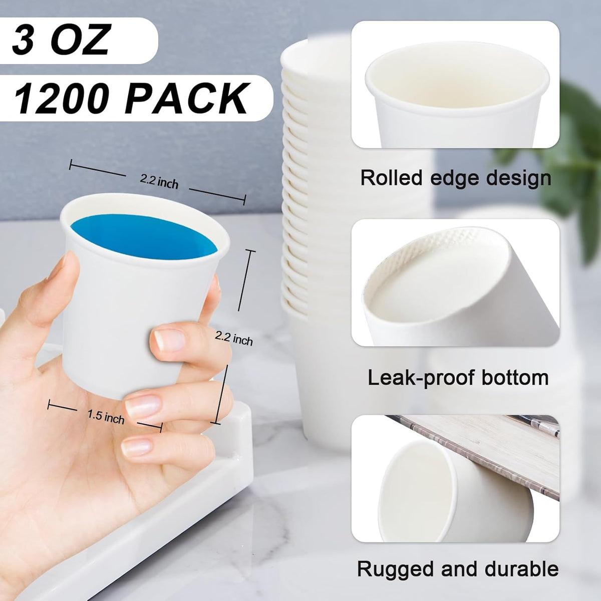 1200 Pack 3 oz Paper Cups, Small Disposable Bathroom Mouthwash Cups, Espresso Cups,Mini White Paper Cups 3 Ounce for Parties, Bathroom, Picnics, Travel and Events