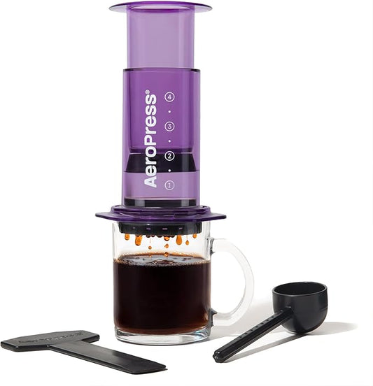 AeroPress Clear Purple Coffee Press - All-in-One French Press, Pour-Over & Espresso Style Manual Brewer, 2 Min Brew for Less Bitterness, More Flavor, Small Portable Coffee Maker, Travel & Camping