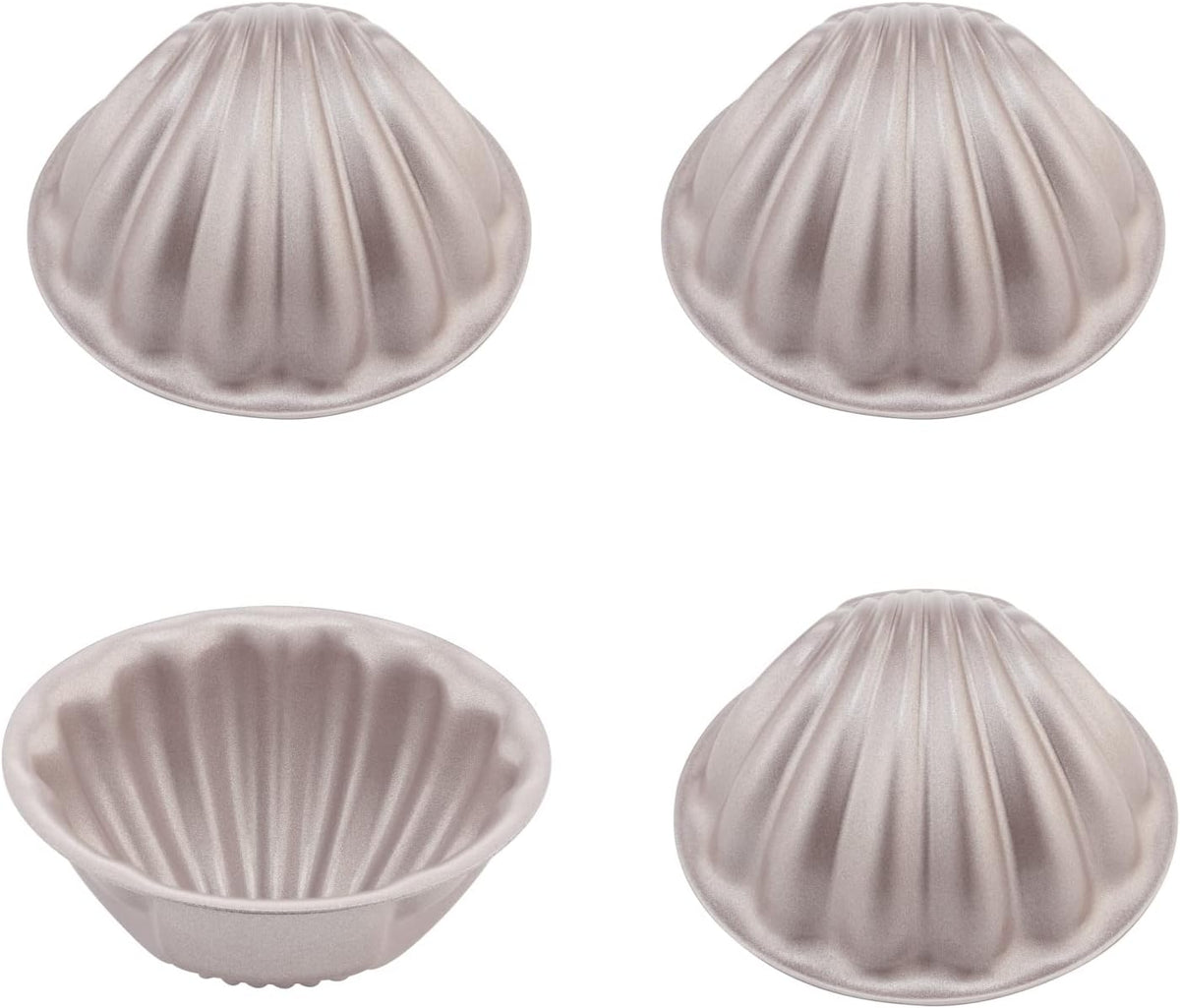 CHEFMADE Mini Madeleine Cake Pan Set, 3-Inch 4Pcs Non-Stick Spherical Shell Madeline Bakeware for Oven and Instant Pot Baking (Champagne Gold)