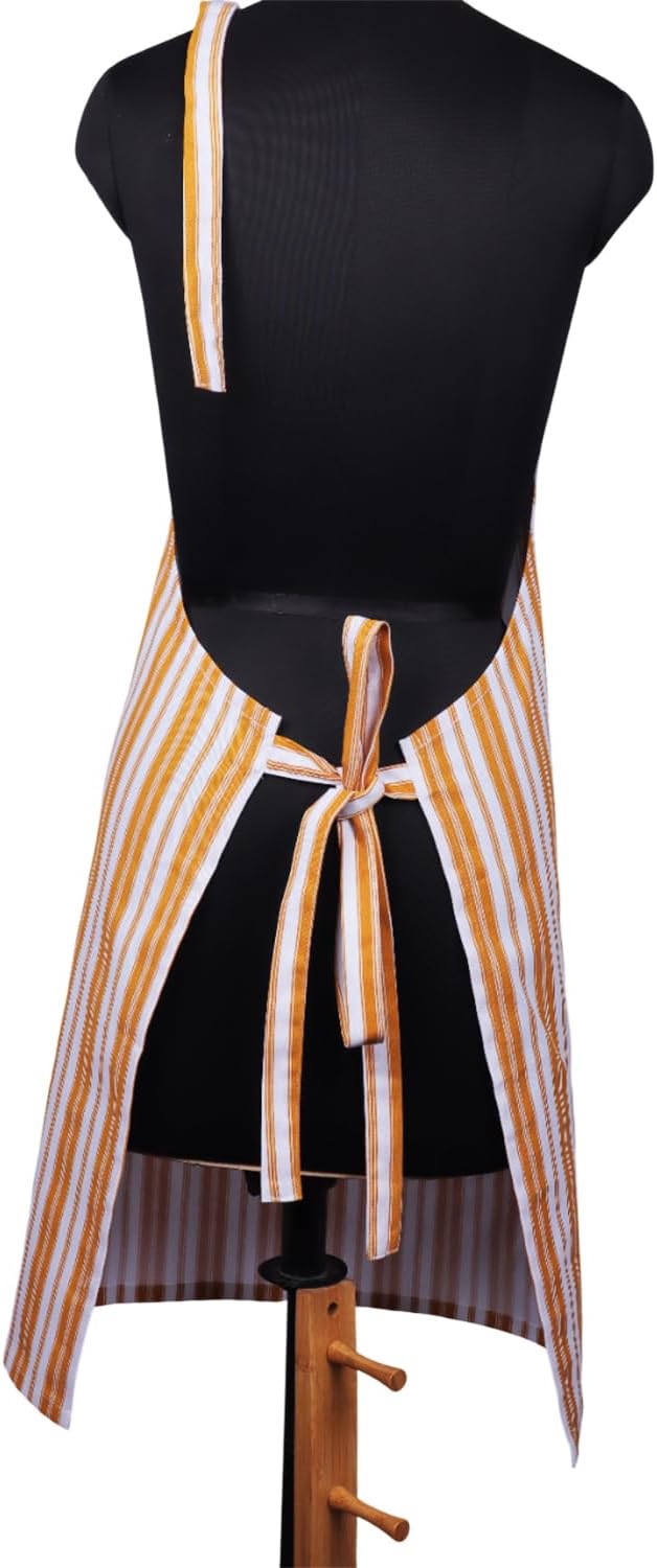 AMOUR INFINI Cotton Aprons for Women with Pockets Adjustable Strap and Waist Ties Reusable Printed Aprons for Baking, Cooking, Gardening (27.5 x 33 Inches - Yellow)