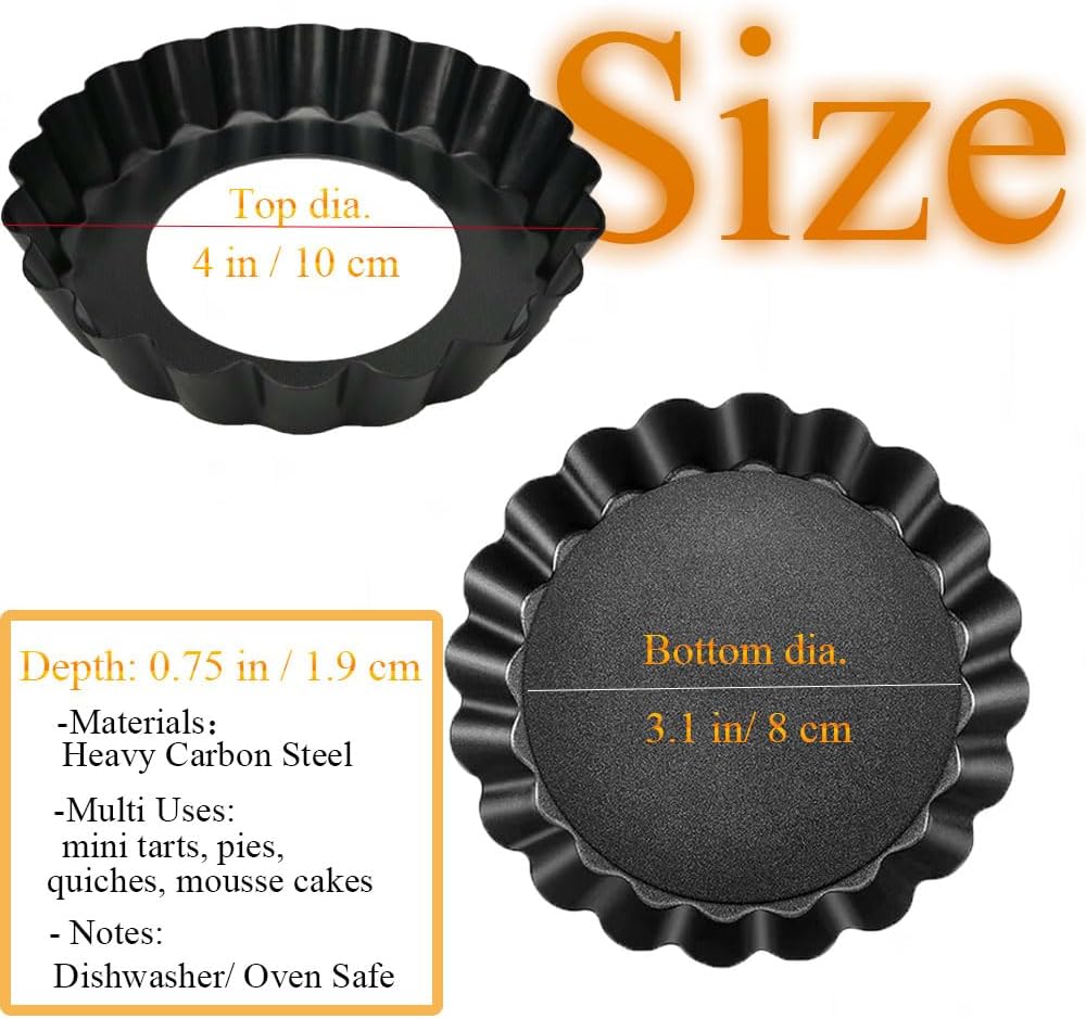 Mini Tart Pans 4 Inch with Removable Bottom, Nonstick Quiche Pan Fluted Carbon Steel Pie Tart Pans for Baking Tartlets, Mousse Cakes, Tart Shells – Set of 7